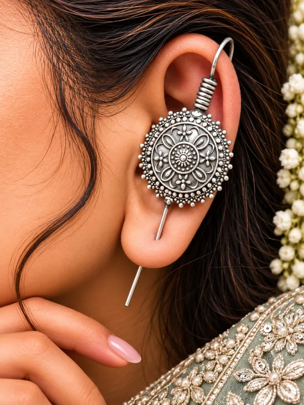 Navratri_Special-BEAUTIFUL_LIGHT_WEIGHT_SILVERLOOKLIKE_LIGHT_WEIGHT_EARCUFF