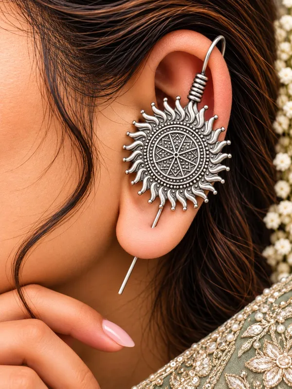 Navratri_Special-BEAUTIFUL_LIGHT_WEIGHT_SILVERLOOKLIKE_LIGHT_WEIGHT_EARCUFF