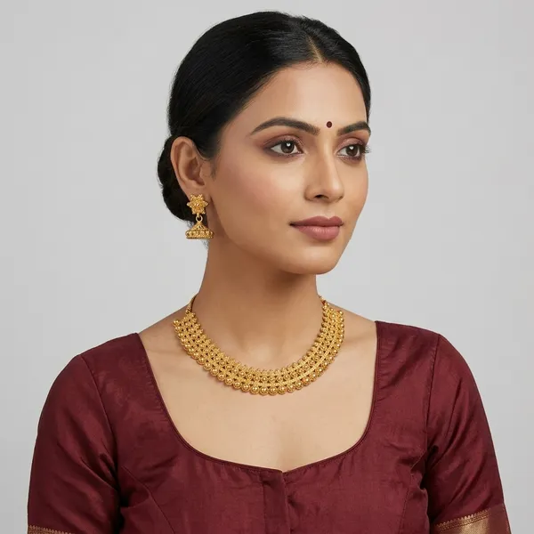Gold_Micro_Polish_Floral_Short_Haar_Necklace_Set_With_Jhumka_For_Women