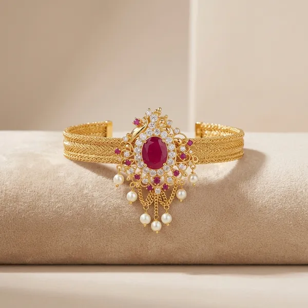 Gold_Micro_Polish_Cz_Ruby_Mesh_Chain_Bajuband_Armlet_For_Women