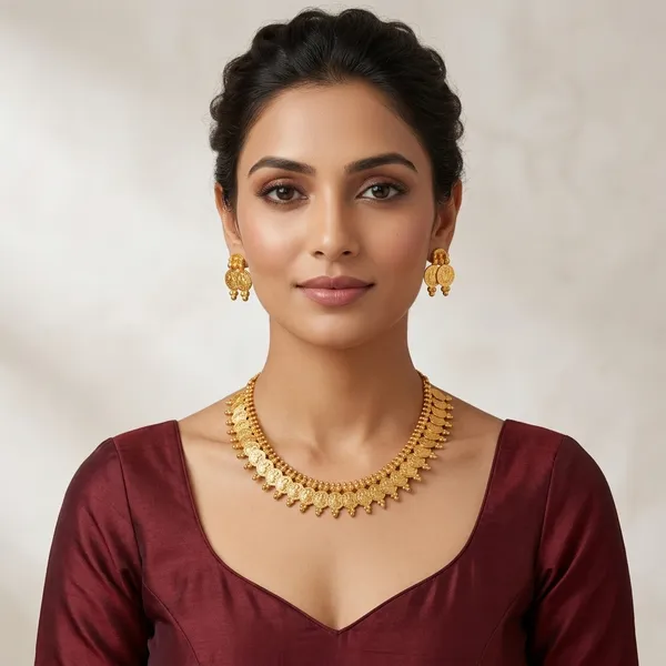 Gold_Micro_Polish_Coin_Motif_Short_Haar_Necklace_Set_For_Women