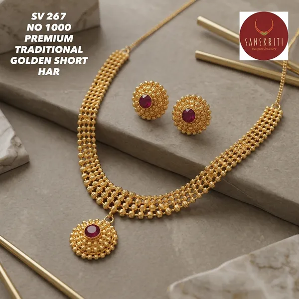 Gold_Micro_Polish_Ruby_Stone_Multi-Layer_Short_Haar_Necklace_Set_For_Women