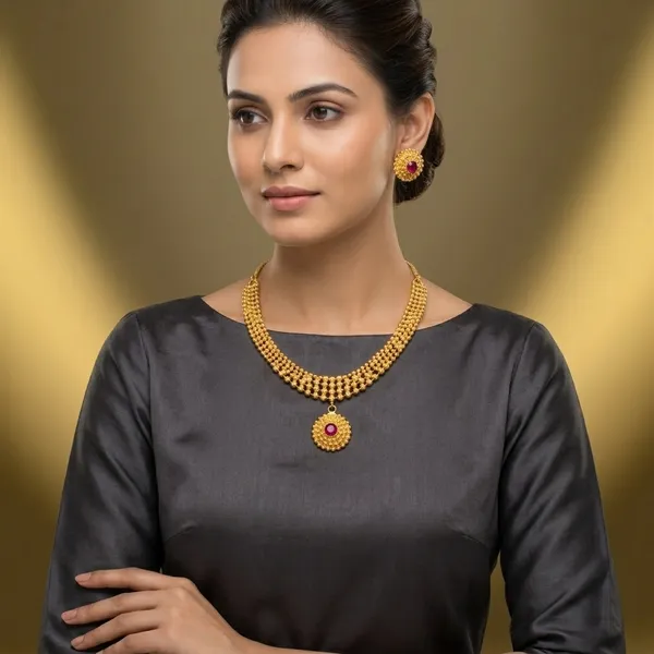 Gold_Micro_Polish_Ruby_Stone_Short_Haar_Necklace_Set_For_Women