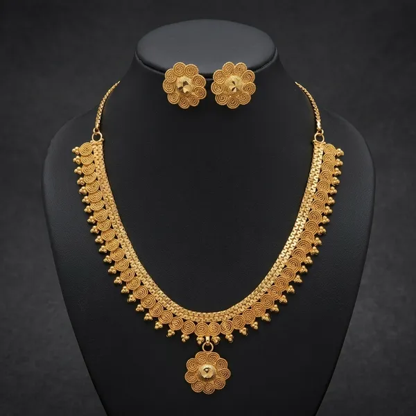 Gold_Micro_Polish_Spiral_Coil_Antique_Short_Haar_Necklace_Set_For_Women