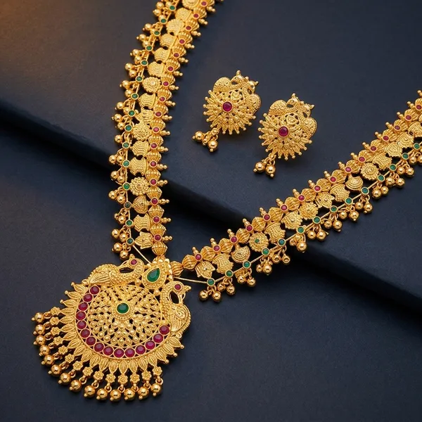 Gold_Micro_Polish_Ruby_Emerald_Peacock_Long_Haram_Necklace_Set_For_Women