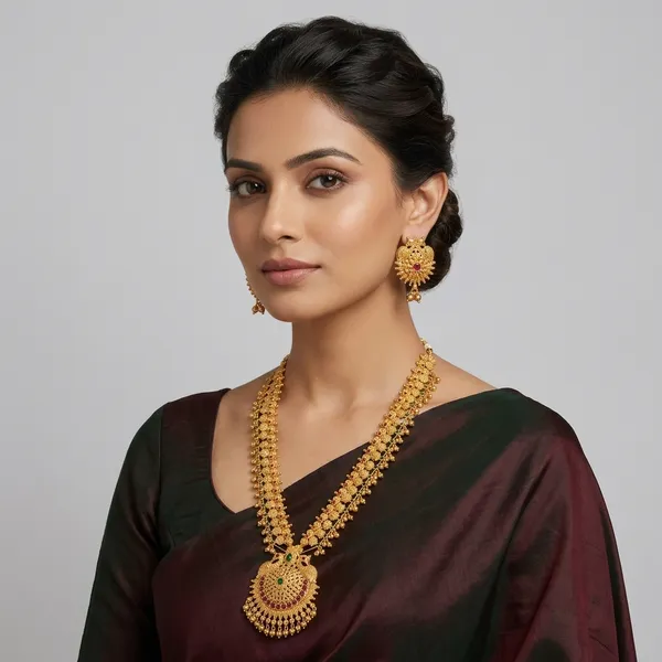 Gold_Micro_Polish_Ruby_Emerald_Peacock_Long_Haram_Necklace_Set_For_Women