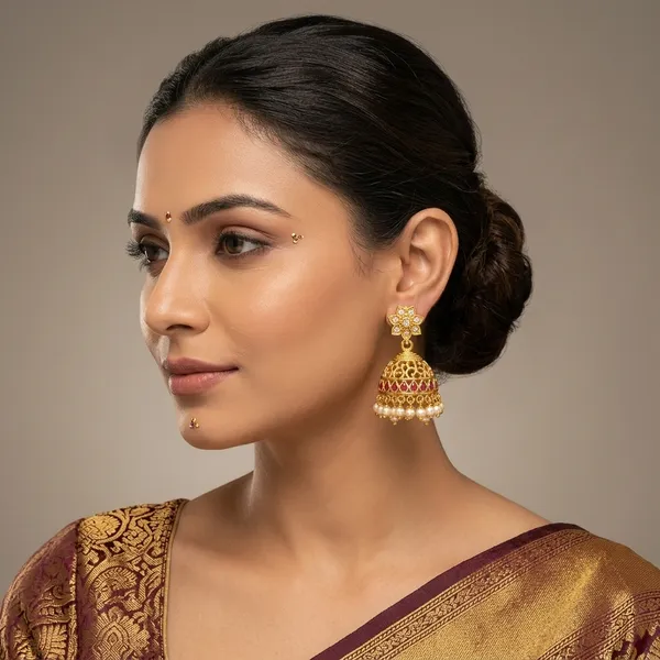 Gold_Micro_Polish_Cz_Ruby_Pearl_Traditional_Jhumka_Earrings_For_Women