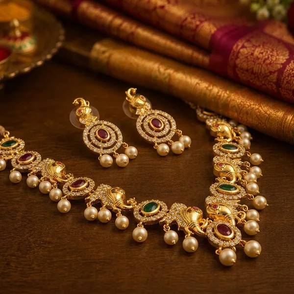 Gold_Plated_Kundan_Multicolour_Pearl_Traditional_Necklace_Set_For_Women