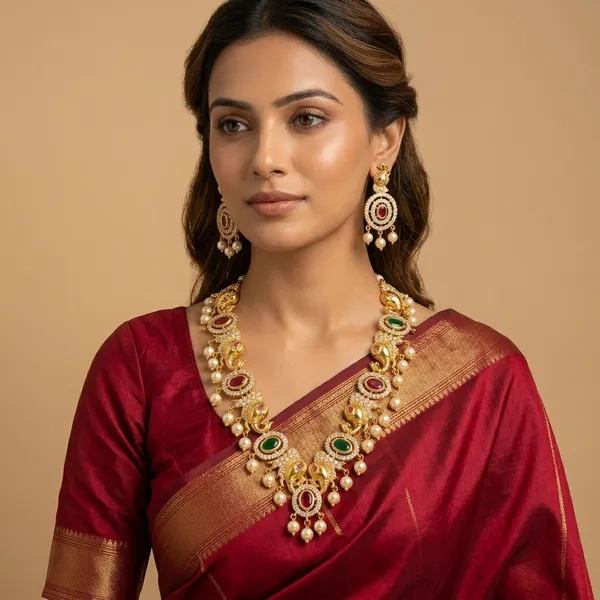 Gold_Plated_Kundan_Multicolour_Pearl_Traditional_Necklace_Set_For_Women