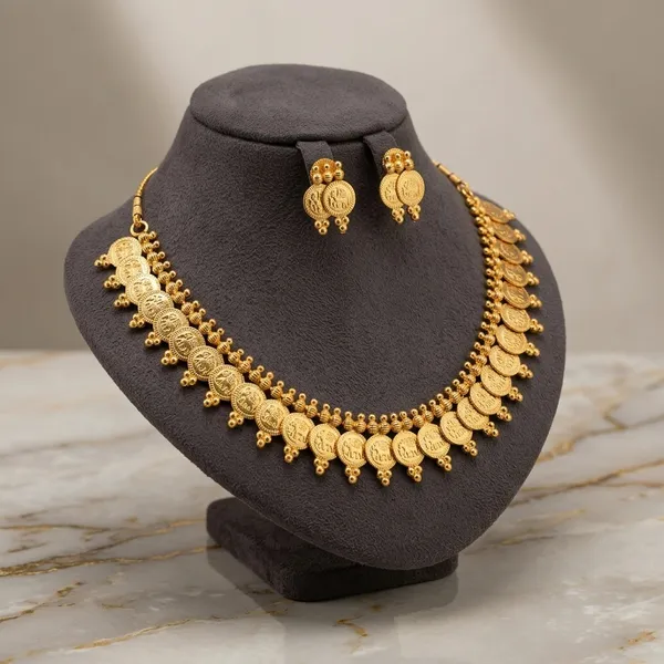 Gold_Micro_Polish_Coin_Motif_Traditional_Short_Har_Necklace_Set_For_Women