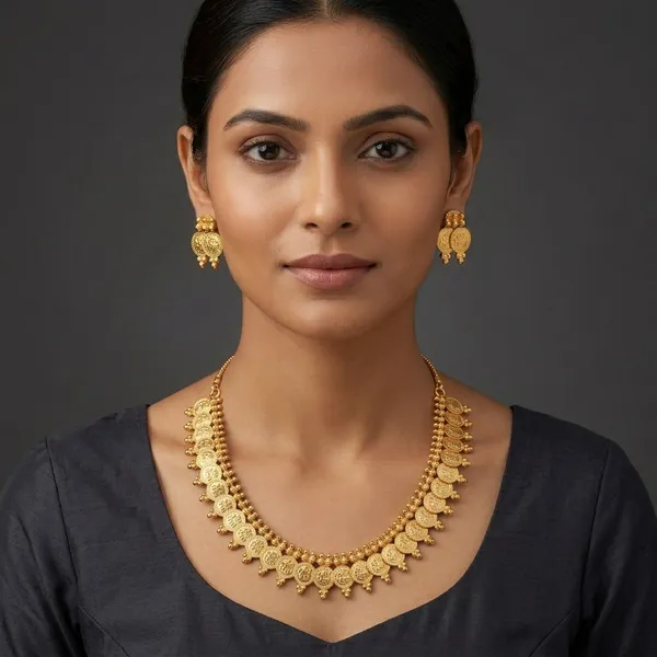 Gold_Micro_Polish_Coin_Motif_Traditional_Short_Har_Necklace_Set_For_Women