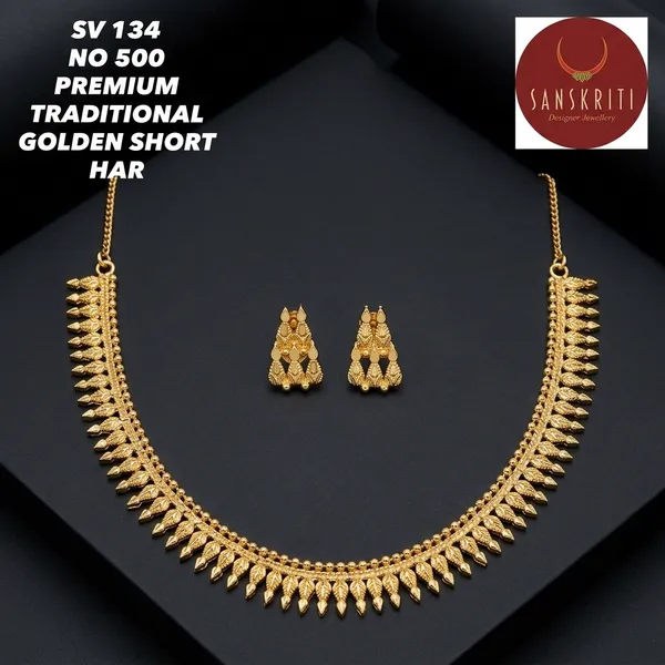 Gold_Micro_Polish_Mango_Motif_Traditional_Short_Har_Necklace_Set_For_Women
