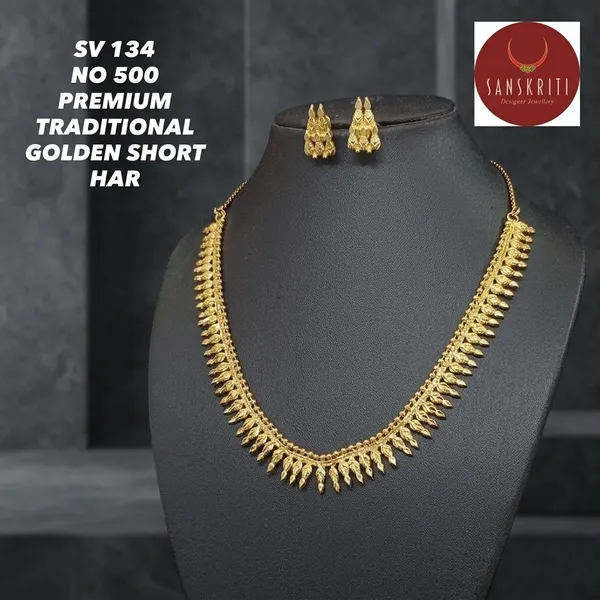 Gold_Micro_Polish_Mango_Motif_Traditional_Short_Har_Necklace_Set_For_Women