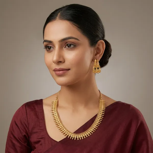 Gold_Micro_Polish_Mango_Motif_Traditional_Short_Har_Necklace_Set_For_Women