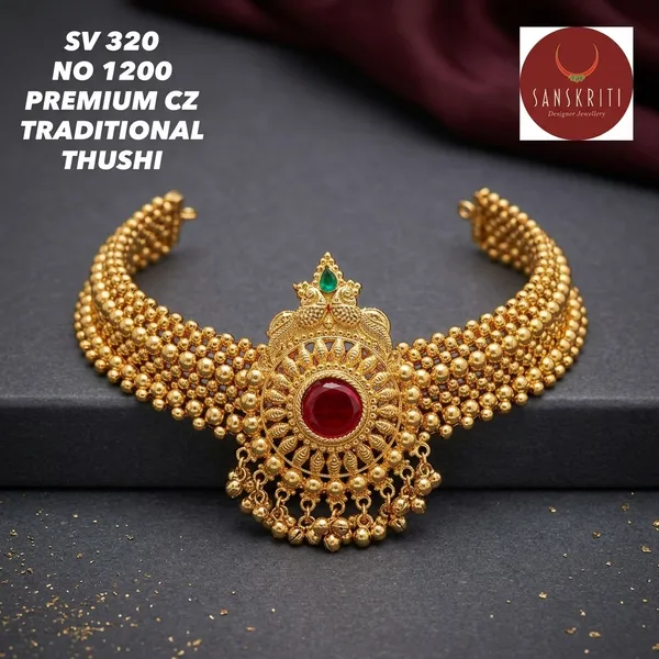 Gold_Micro_Polish_Cz_Red_Stone_Traditional_Thushi_Necklace_For_Women