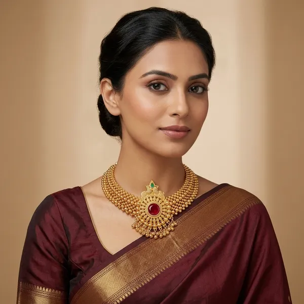 Gold_Micro_Polish_Cz_Red_Stone_Traditional_Thushi_Necklace_For_Women