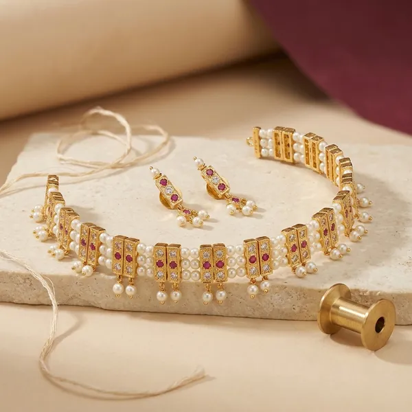 Gold_Micro_Polish_Cz_Pearl_Drop_Traditional_Chinchpeti_Necklace_Set_For_Women
