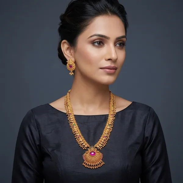 Gold_Kolhapuri_Saaj_Gemstone_Long_Necklace_Set_For_Women
