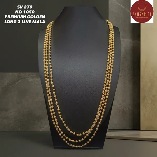 Gold_Micro_Polish_Three-Strand_Textured_Bead_Long_Mala_Necklace_For_Women