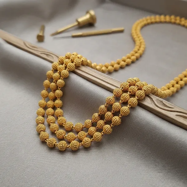 Gold_Micro_Polish_Three-Strand_Textured_Bead_Long_Mala_Necklace_For_Women