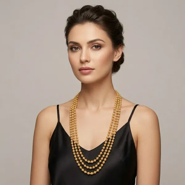 Gold_Micro_Polish_Three-Strand_Textured_Bead_Long_Mala_Necklace_For_Women