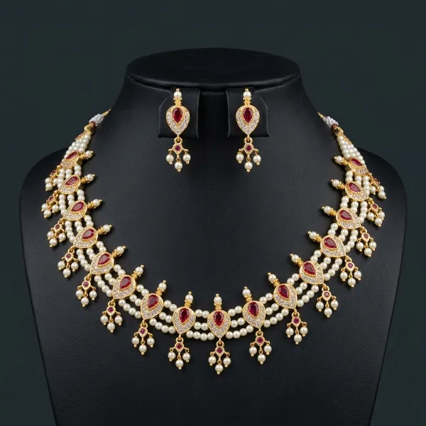 Gold_Micro_Polish_Cz_Redstone_Chinchpeti_Necklace_Set_For_Women