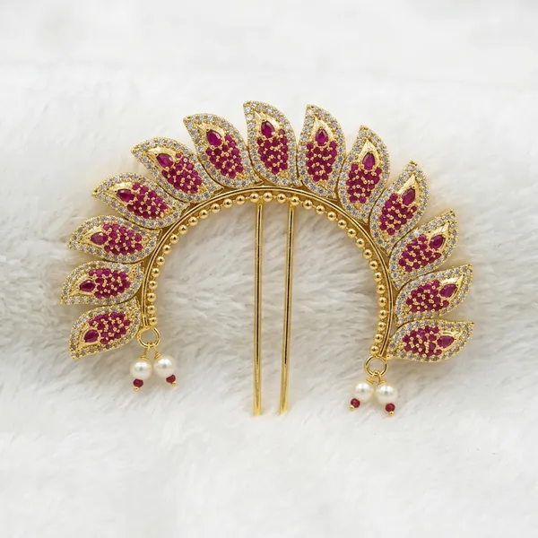 Gold_Micro_Polish_Cz_Ruby_Peacock_Design_Veni_Hair_Accessory_For_Women