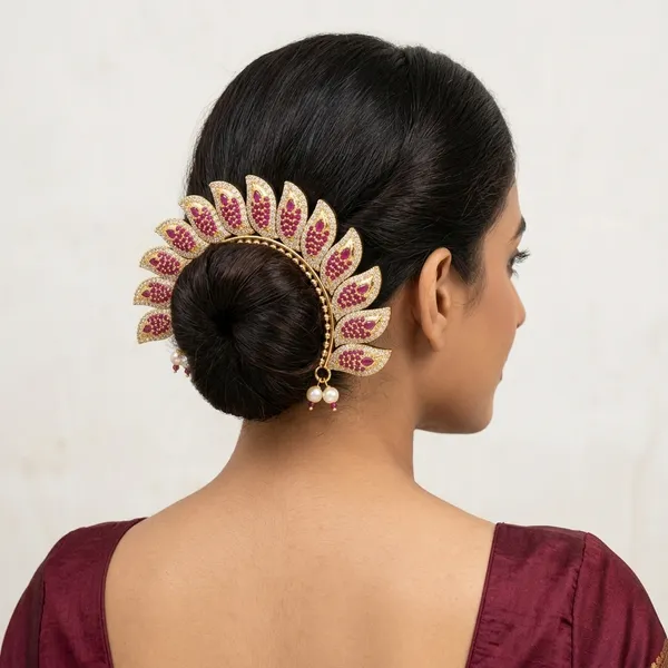 Gold_Micro_Polish_Cz_Ruby_Peacock_Design_Veni_Hair_Accessory_For_Women