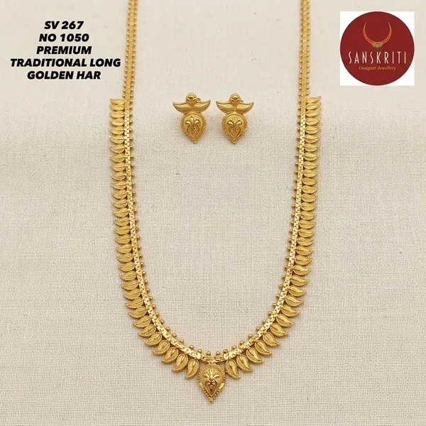 Gold_Micro_Polish_Mango_Motif_Traditional_Long_Necklace_Set_For_Women
