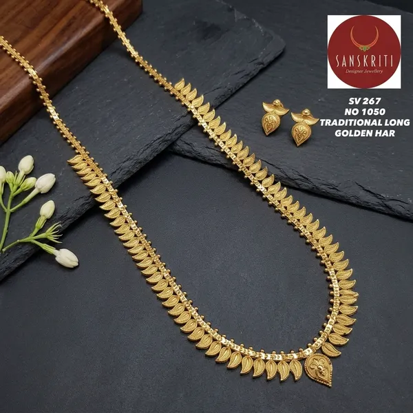 Gold_Micro_Polish_Mango_Motif_Traditional_Long_Necklace_Set_For_Women