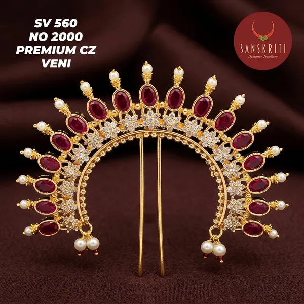 Gold_Plated_Red_Cz_Stone_Crown_Veni_Hair_Accessory_For_Women