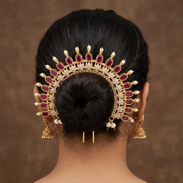 Gold_Plated_Red_Cz_Stone_Crown_Veni_Hair_Accessory_For_Women