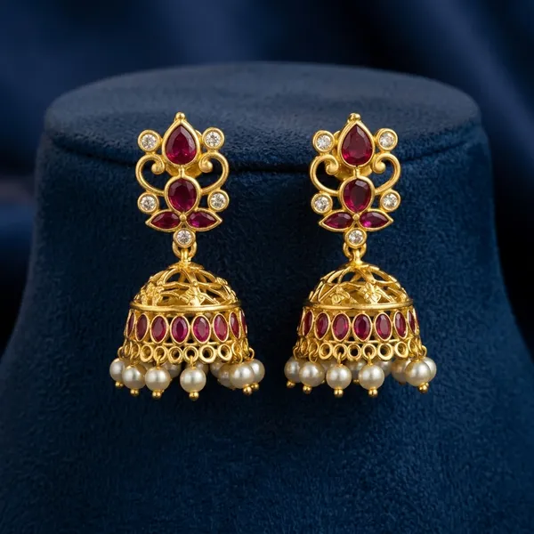 Gold_Micro_Polish_Cz_Ruby_Traditional_Jhumka_Earrings_For_Women