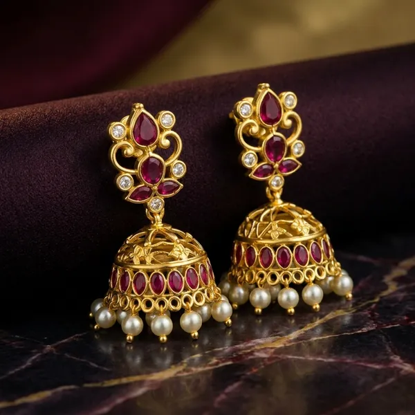 Gold_Micro_Polish_Cz_Ruby_Traditional_Jhumka_Earrings_For_Women
