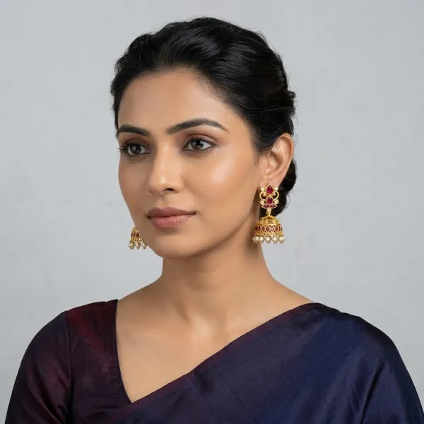 Gold_Micro_Polish_Cz_Ruby_Traditional_Jhumka_Earrings_For_Women