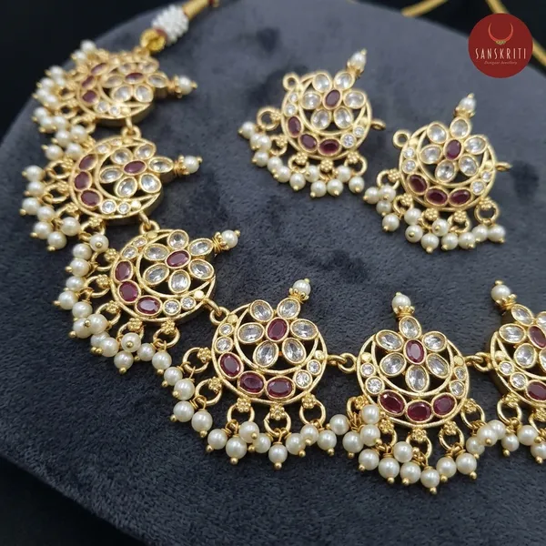 Gold_Micro_Polish_Cz_Chinchpeti_Choker_Necklace_Set_For_Women