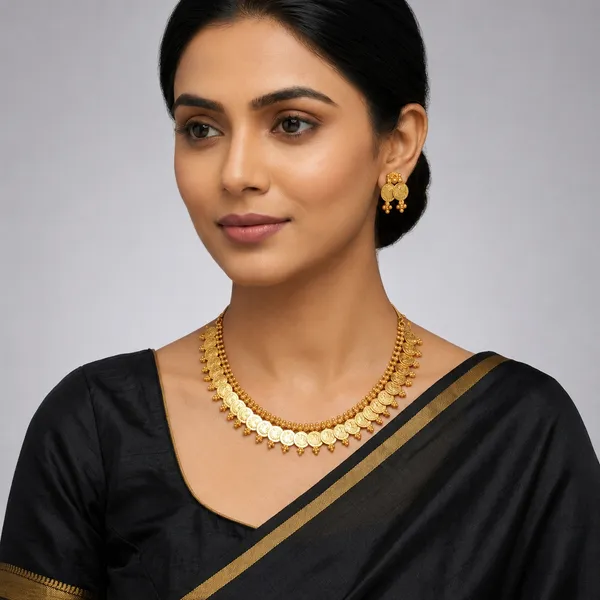 Gold_Micro_Polish_Coin_Motif_Short_Haar_Necklace_Set_For_Women