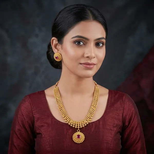 Gold_Micro_Polish_Ruby_Stone_Short_Haar_Necklace_Set_For_Women
