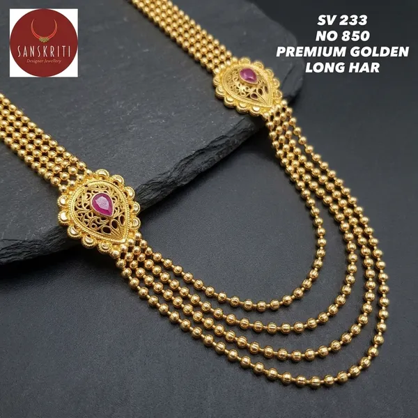 Gold_Micro_Polish_Ruby_Peacock_Motif_Multi-Strand_Long_Haar_Necklace_For_Women