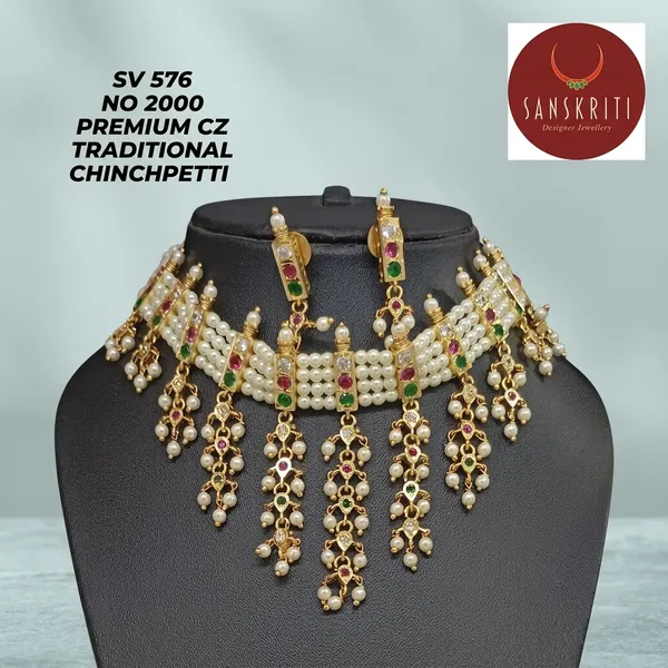 Gold_Plated_Cz_Pearl_Traditional_Chinchpeti_Choker_Set_For_Women