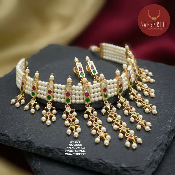 Gold_Plated_Cz_Pearl_Traditional_Chinchpeti_Choker_Set_For_Women
