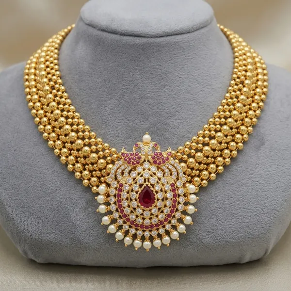 Gold_Micro_Polish_Cz_Peacock_Traditional_Thushi_Necklace_For_Women