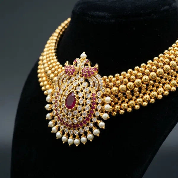 Gold_Micro_Polish_Cz_Peacock_Traditional_Thushi_Necklace_For_Women
