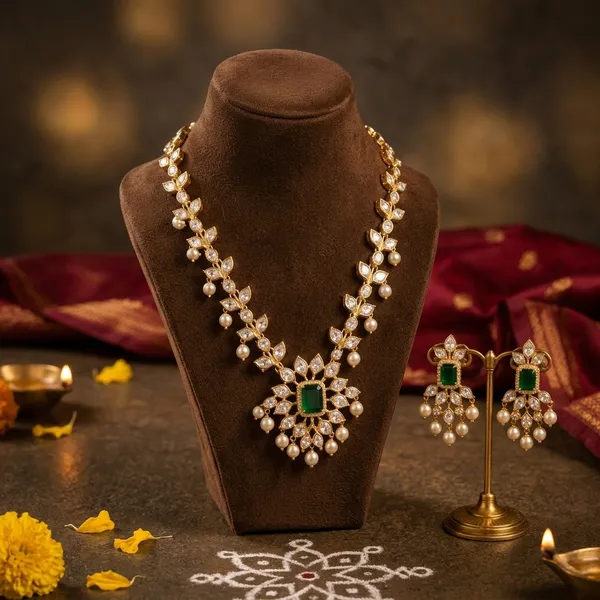 Gold_Micro_Polish_Polki_Green_Stone_Pearl_Drop_Necklace_Set_For_Women