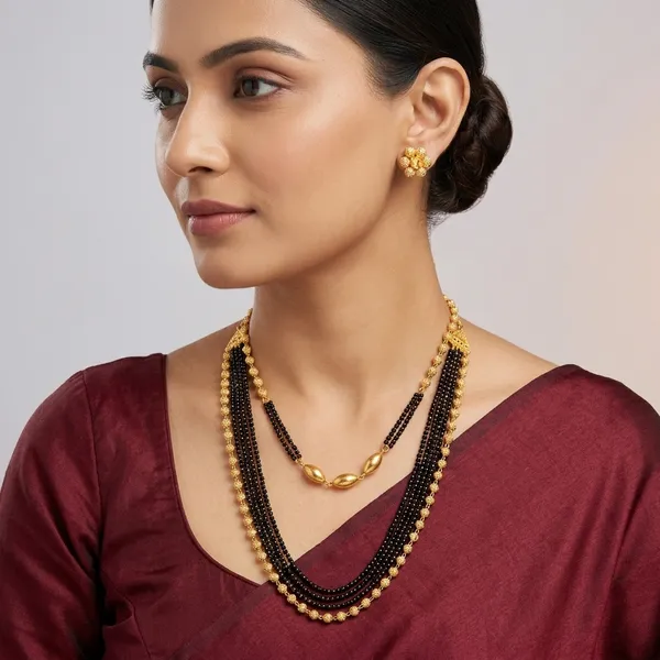 Gold_Black_Beaded_Multi-Strand_Necklace_Set_For_Women