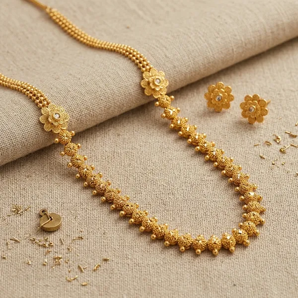 Gold_Micro_Polish_Floral_Traditional_Long_Haar_Necklace_Set_For_Women