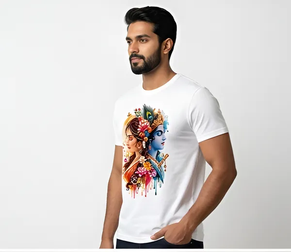 White_Cotton_Regular_Fit_Radha_Krishna_Graphic_T_Shirt_For_Unisex