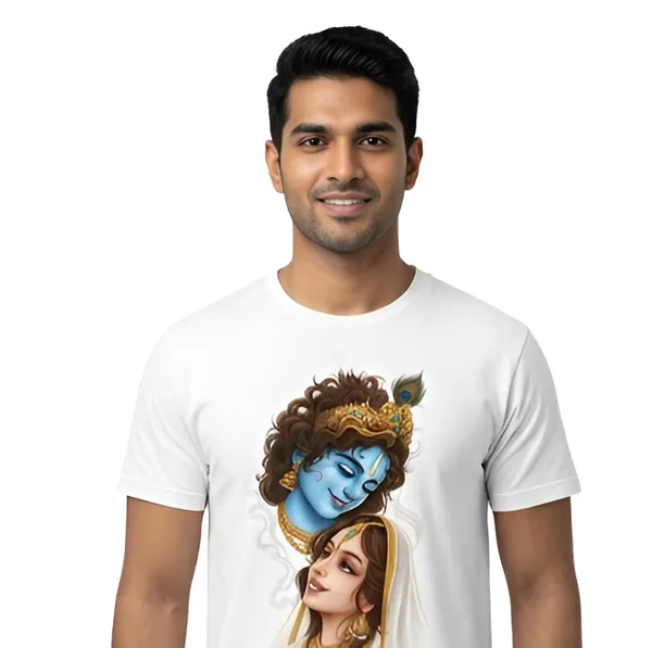 White_Cotton_Regular_Fit_Radha_Krishna_Graphic_T_Shirt_For_Unisex