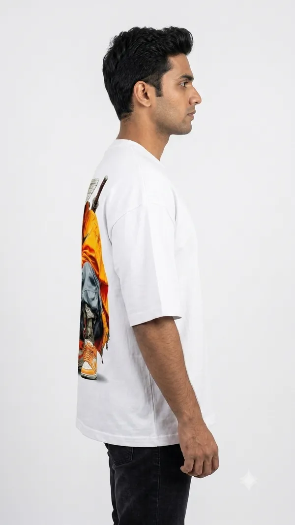 White_French_Terry_Cotton_Oversized_Samurai_Graphic_T_Shirt_For_Unisex