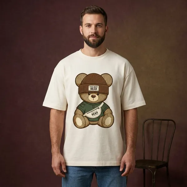 Cream_Cotton_Oversized_Teddy_Bear_Graphic_T_Shirt_For_Unisex